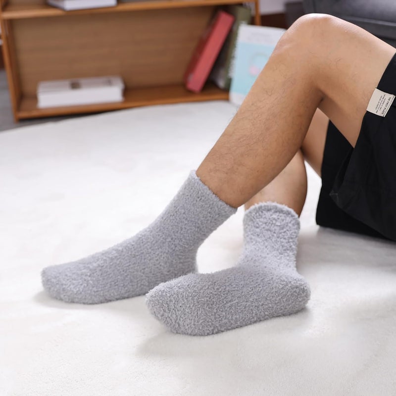 LINEMIN Mens Fuzzy Socks Cozy Fluffy Winter Warm Slipper Socks Microfiber Soft Home Sleeping Socks 5/6 Pairs - Image 4